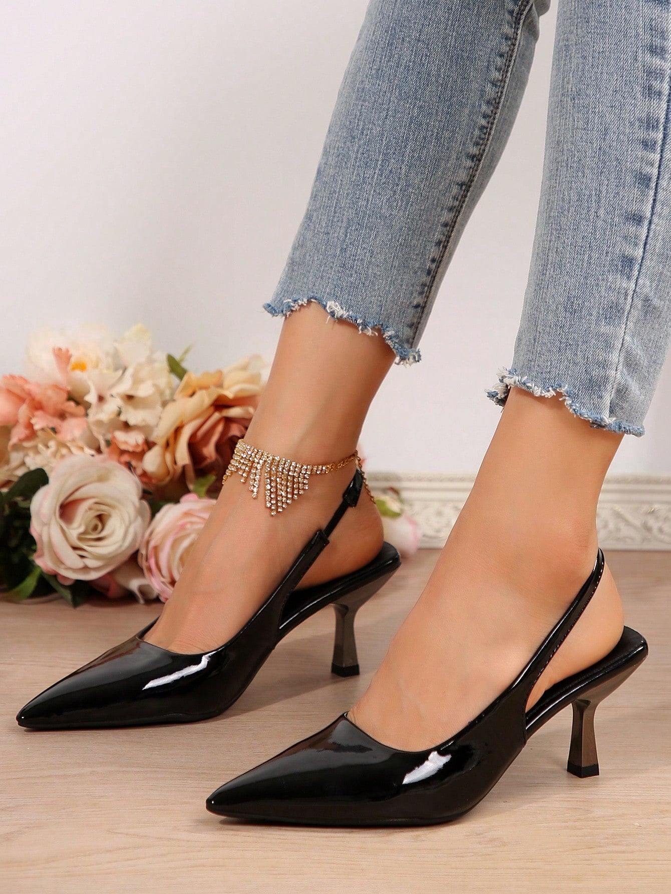 Za2024 Summer New Silver Pointed Toe Hollow Out Ankle Strap Stiletto Heels Sandals For Women