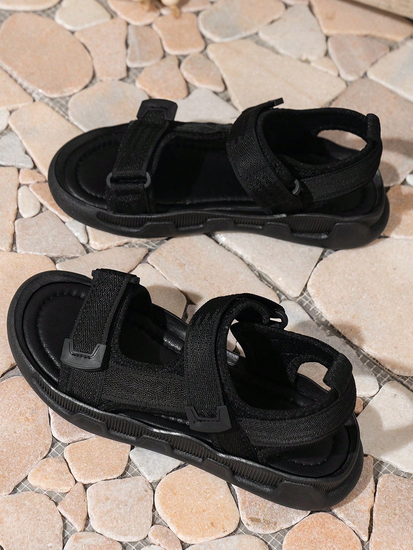 Summer New Fashion Black Casual Teenager Sports Sandals, Women's Open-Toe Flat Sandals