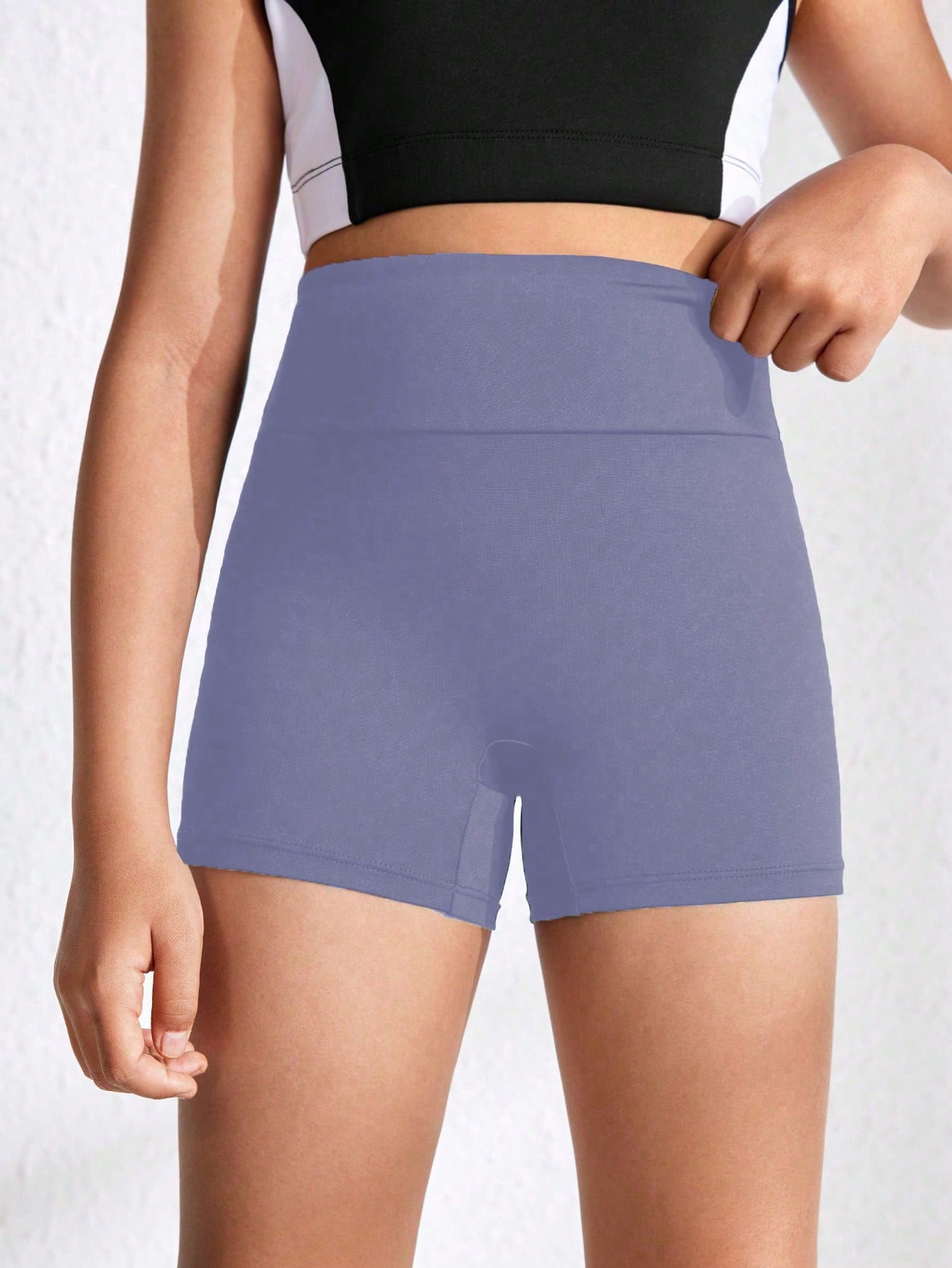 Tween Girl Solid Color High-Waisted Sports Shorts, Summer