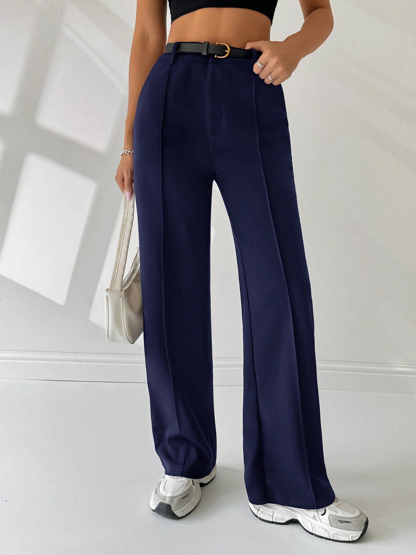 Women's Solid Color Simple Daily Suit Pants With Belt