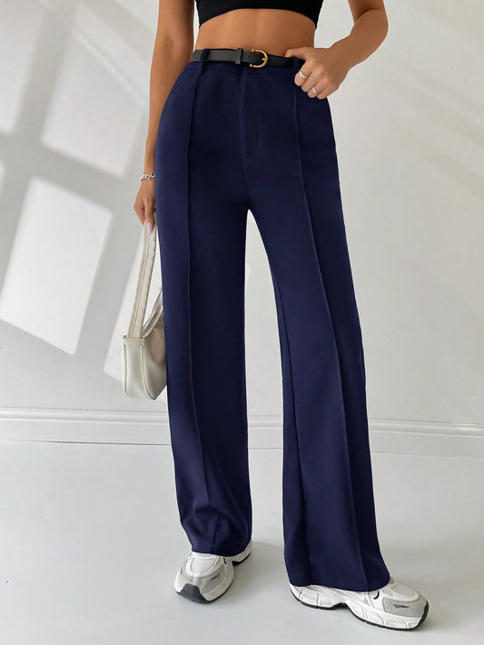 Women's Solid Color Simple Daily Suit Pants With Belt