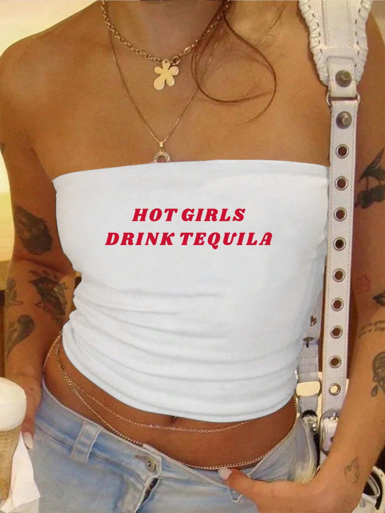 Spicy Girl Drinks Tequila Short-Length Top