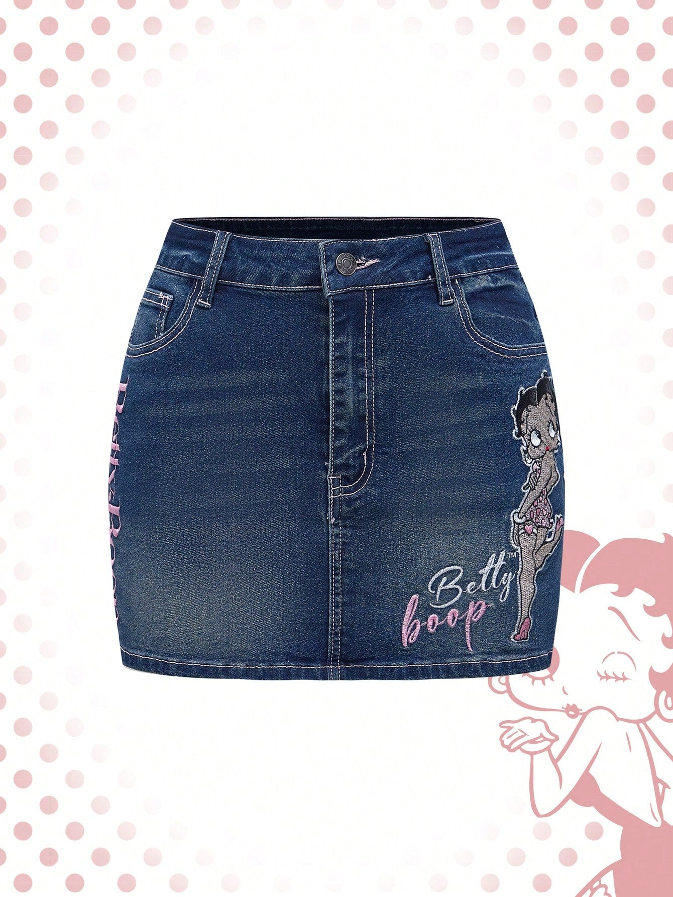 Plus Size Casual Cartoon Character And Letter Pattern Denim Skirt, Summer, School