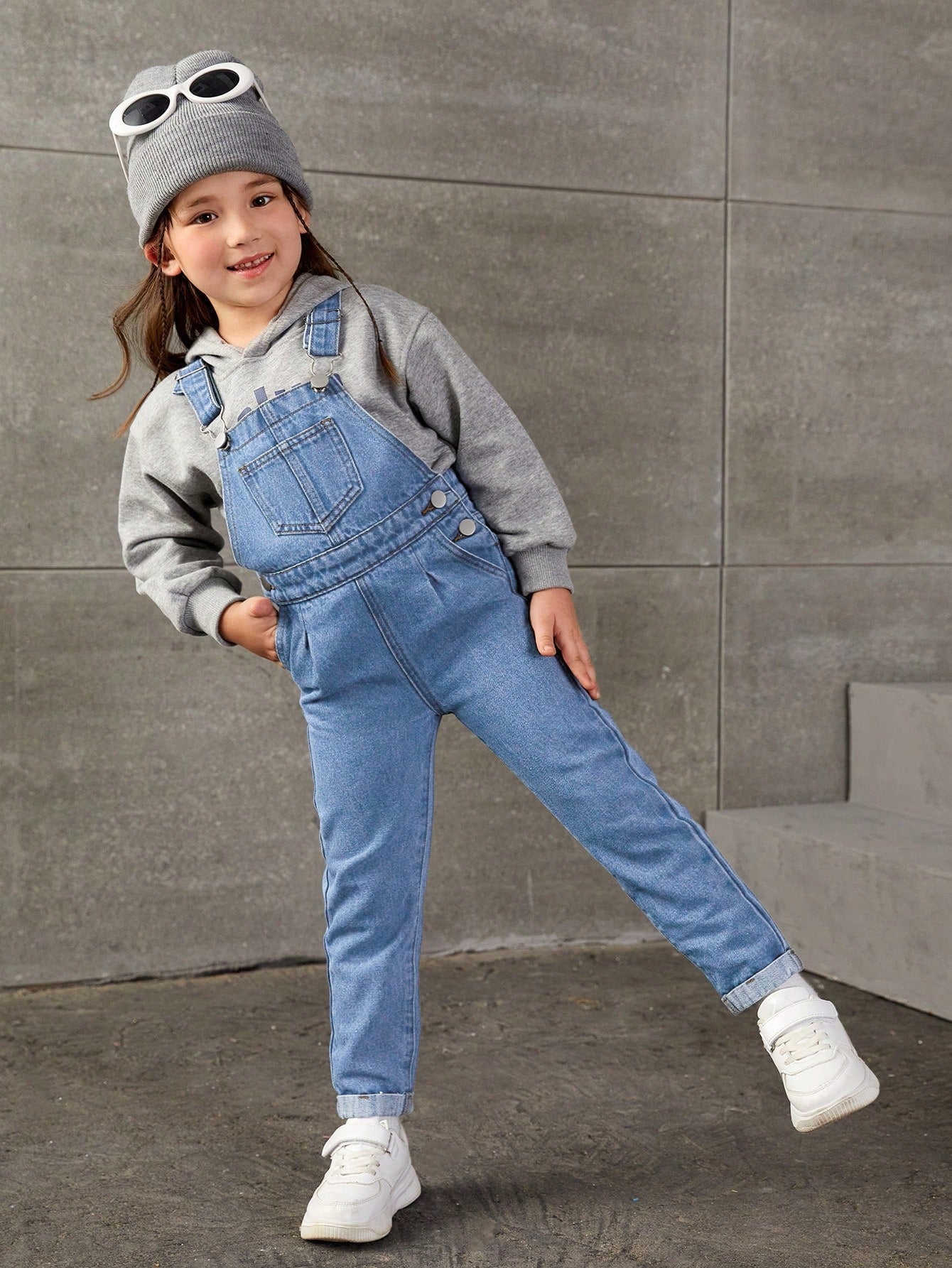 Young Girl Korean Style Fashionable Rolled-Up Hem Skinny Denim Overalls Jumpsuit