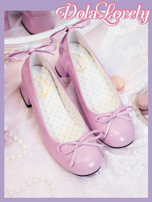 Dola Lovely Women's Lolita Style Cute Pink Princess Mary Jane Pumps With Bowknots, Round Toe And Chunky Heel For Comfort