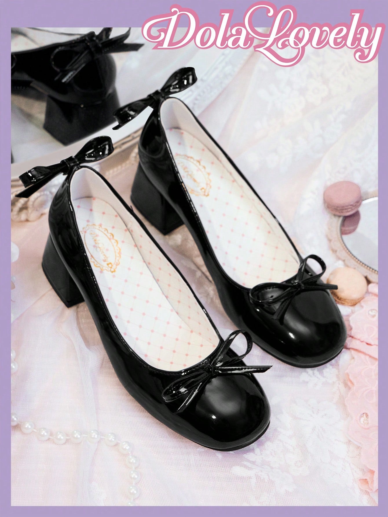 Dola Lovely Women's Lolita Style Cute Pink Princess Mary Jane Pumps With Bowknots, Round Toe And Chunky Heel For Comfort