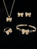 5pcs Gold Rhinestone Butterfly Fashionable, Versatile And Casual Girls' Jewelry Set
