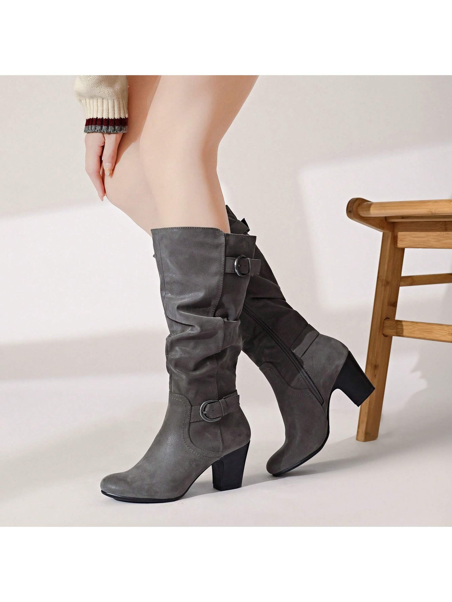 Women's Knee High Boots With Chunky Heel, Pointed Toe, Comfortable And Fashionable For Fall And Winter Wear For Women.230301