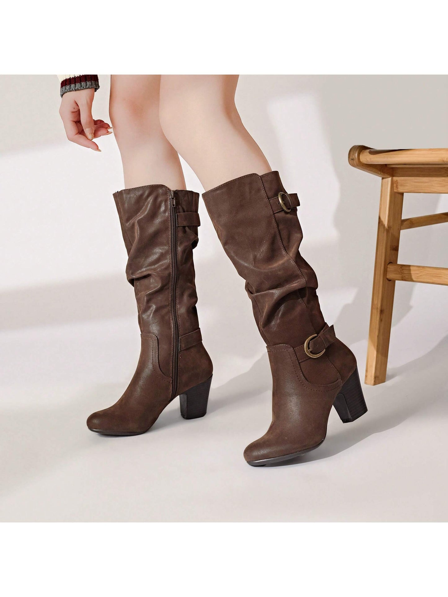 Women's Knee High Boots With Chunky Heel, Pointed Toe, Comfortable And Fashionable For Fall And Winter Wear For Women.230301