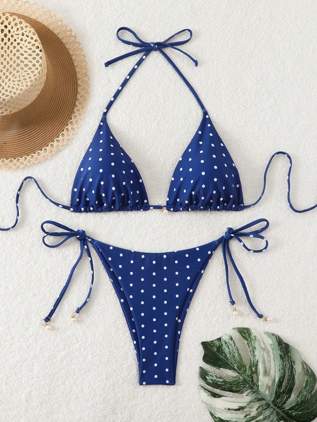 Women's Summer Beach Polka Dot Halter Neck Sexy Bikini Set, Random Print