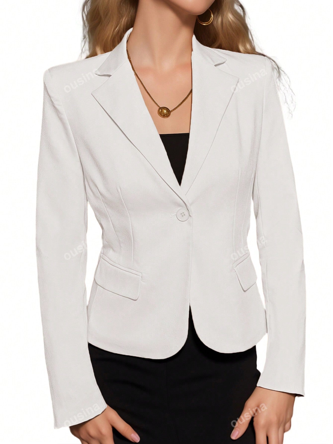 Plain Lapel Buttoned Long Sleeve Summer Blazer Jacket 7014