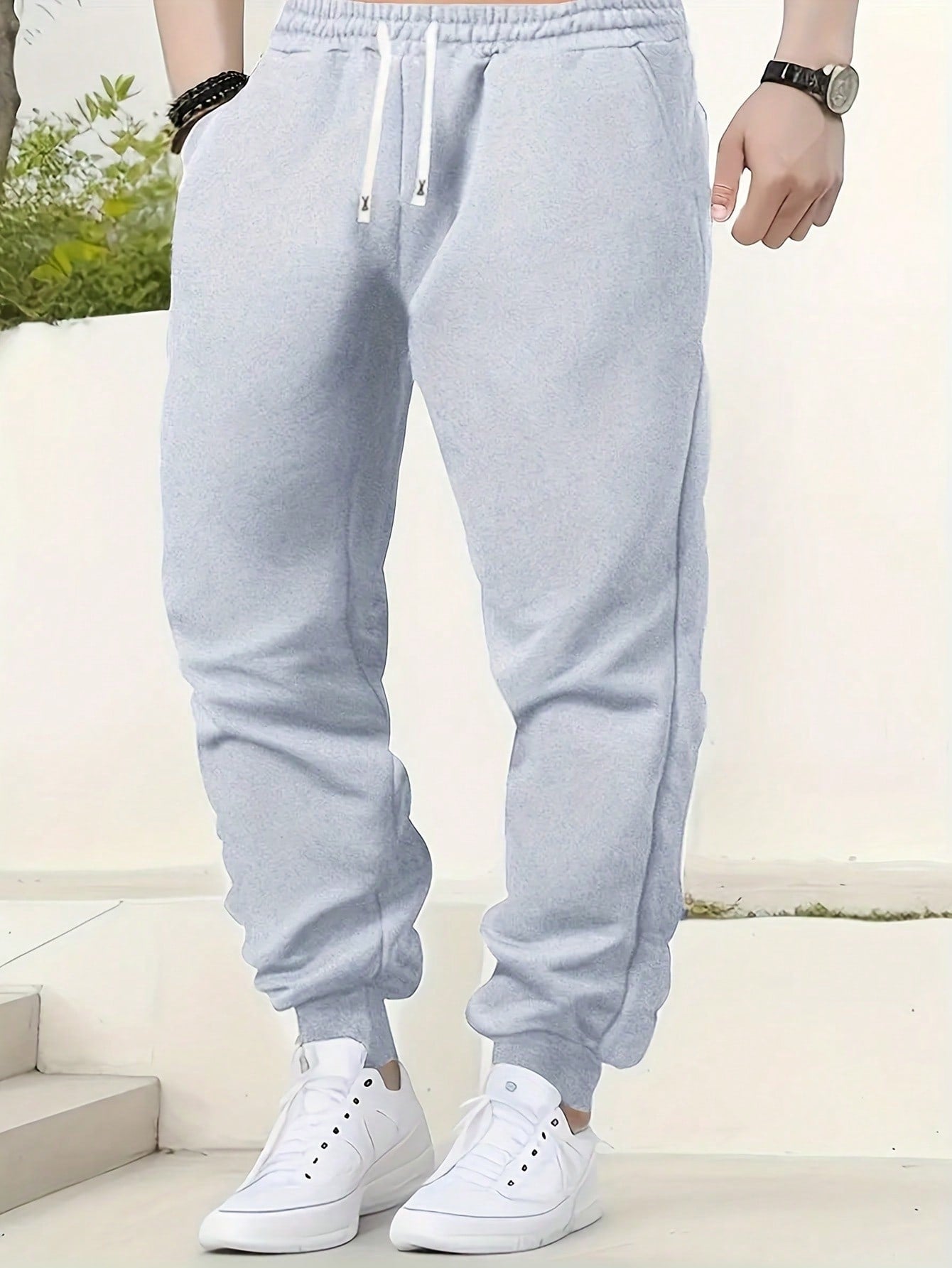 Men's Sporty Jogger Pants Casual Loose Fit Basic Solid Color Drawstring Elastic Waist With Pockets And Ribbed Cuffs Pants For Spring, Autumn, Outdoor Activities And Running