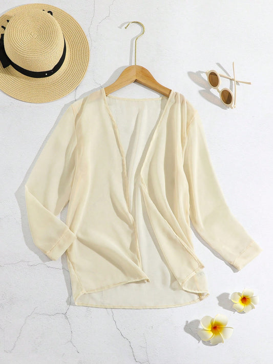 Tween Girl Simple Solid Color Long Sleeve Cardigan