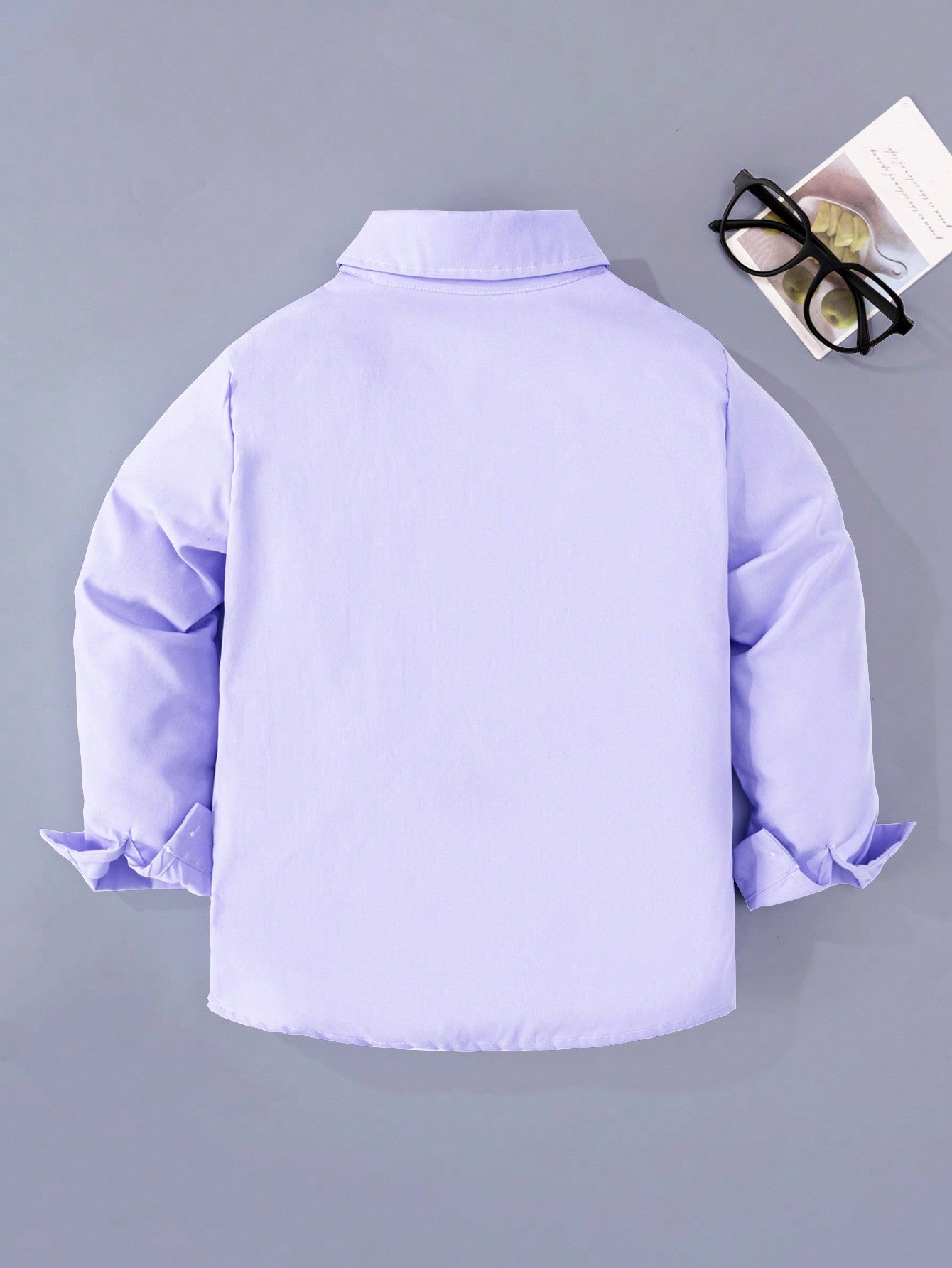 Young Boy Classic Campus Style Casual Party Floral Pocket Stick-Up Cloth Purple Long-Sleeved Formal Dress Shirt