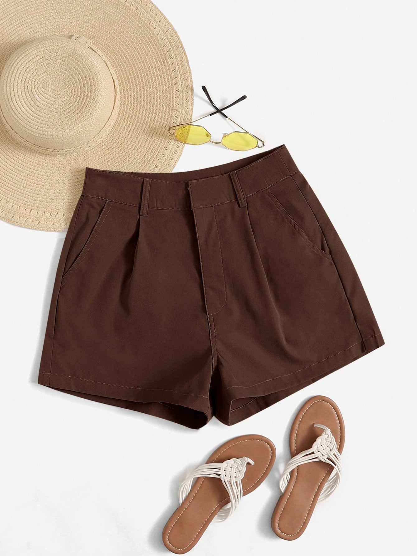 High Waist Plicated Detail Shorts