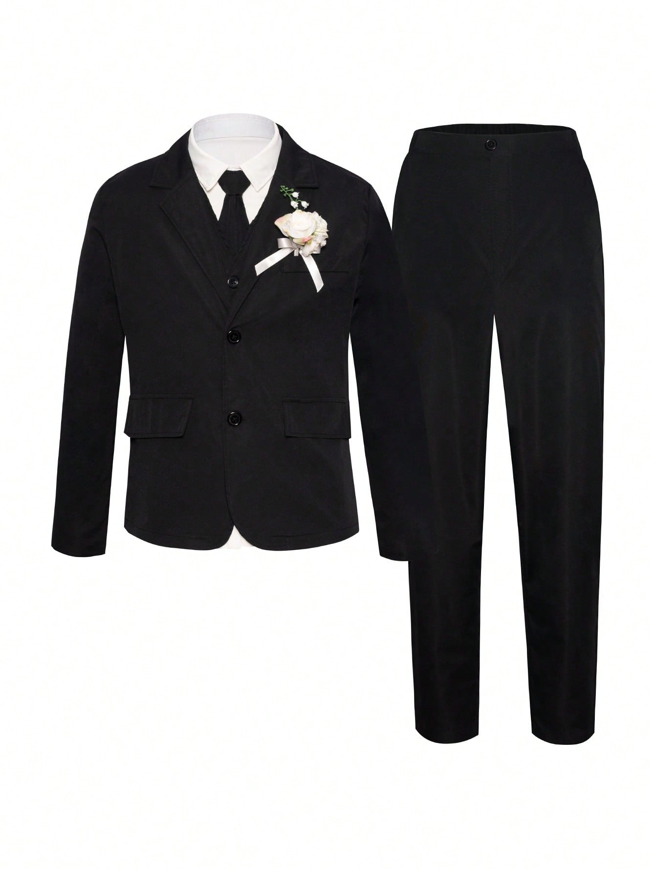 Teen Boys Gentleman 3-Piece Suit, Solid Color Blazer, Vest And Long Pants With Necktie,  And Fashionable For Birthday Parties, Evening Events, Weddings, Christenings And First Birthdays