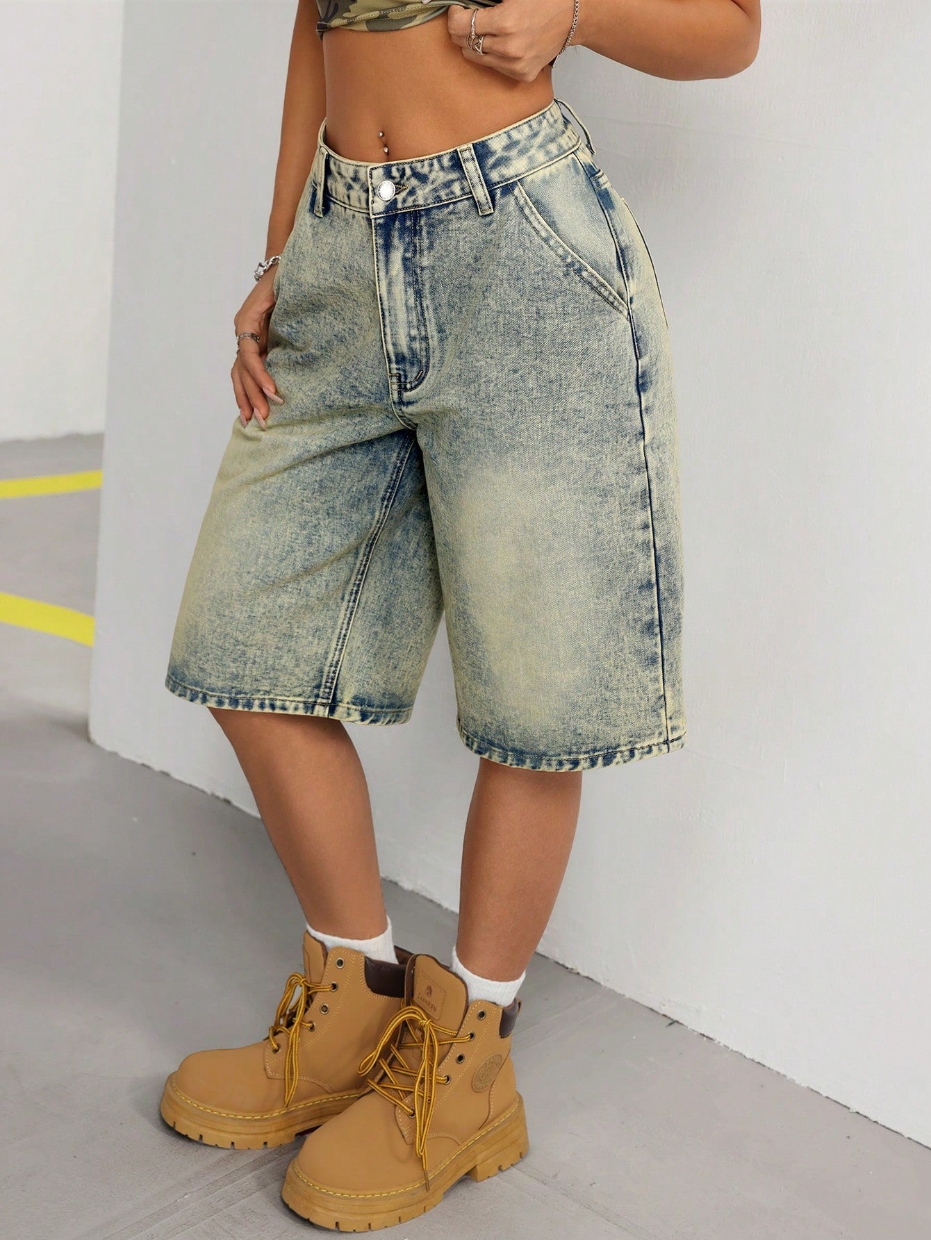 Summer Vintage Washed Straight Leg Denim Shorts