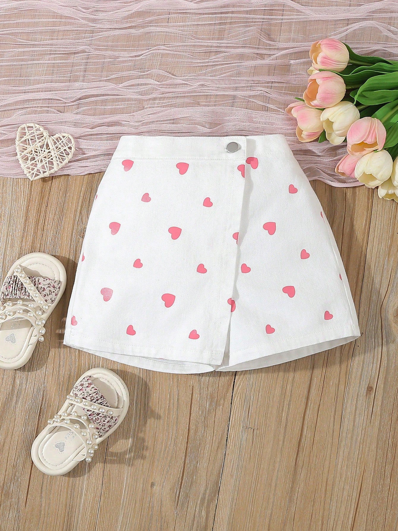 Young Girl Casual Comfortable Lovely Heart Print Denim Shorts