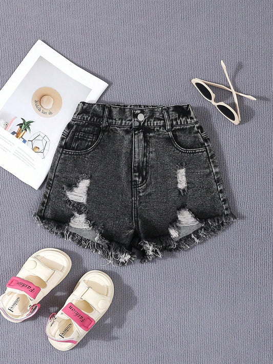 Tween Girl Casual Fit Casual Simple Denim Shorts