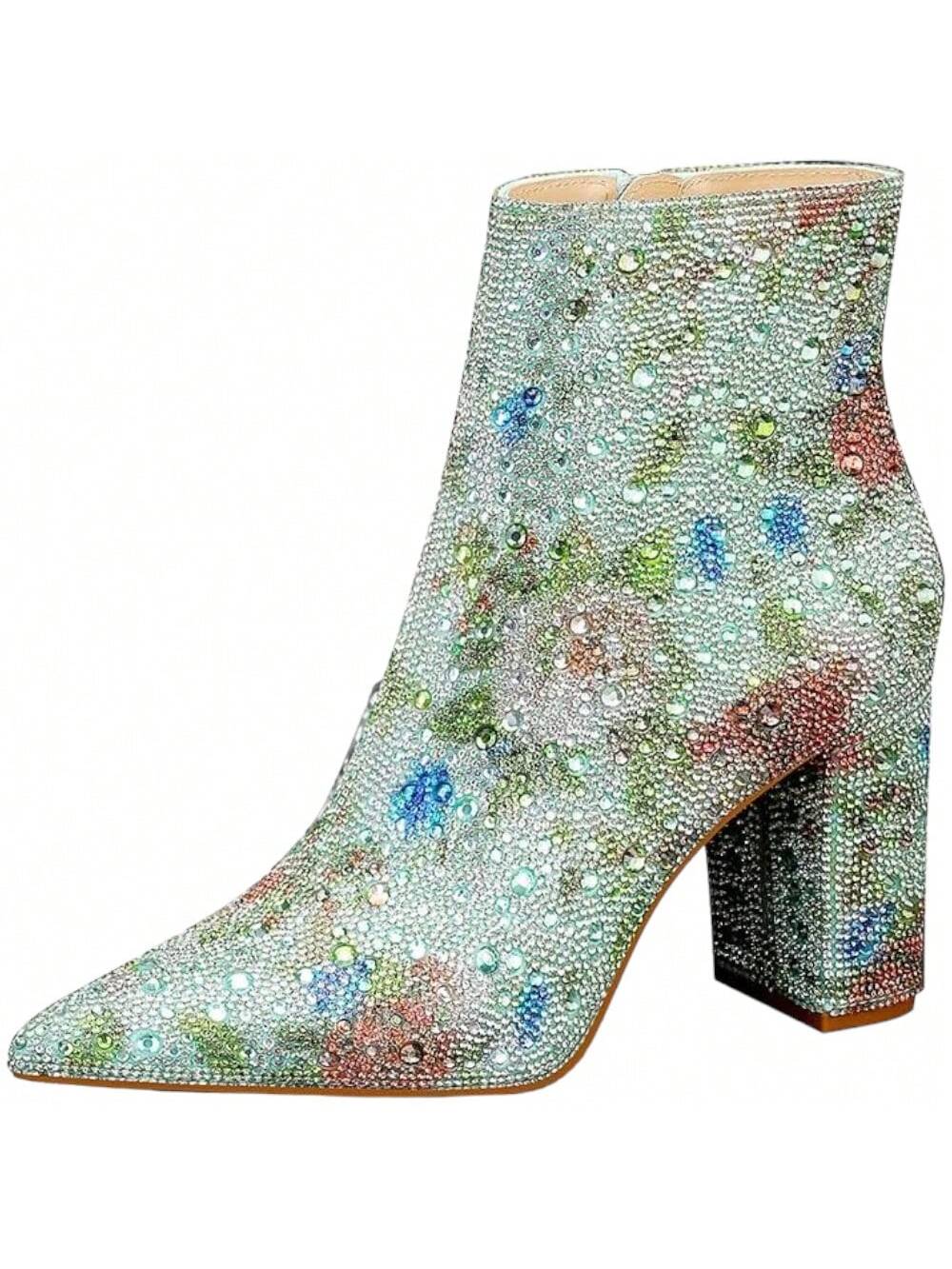 Women's Pointed Toe Chunky Heel Rhinestone Cowboy Boots