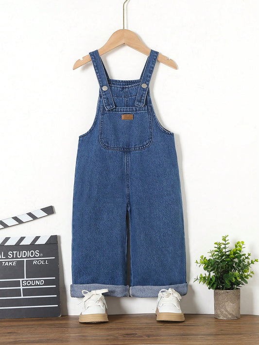 Young Girl Fashionable Solid Color Denim Overalls Jumpsuit