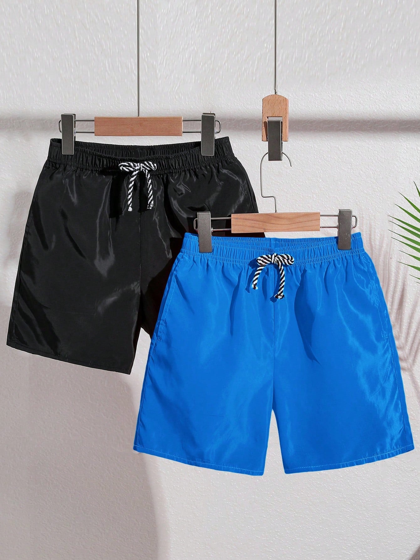 Tween Boys' Casual Holiday Plain Loose Weave Beach Swim Shorts 2pcs/Set, For Summer, Beach, Swimming Pool