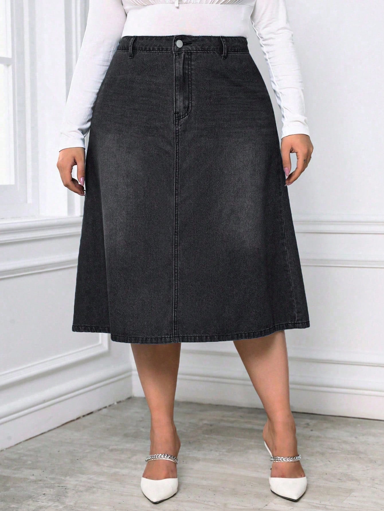 Plus High Waist Denim Skirt