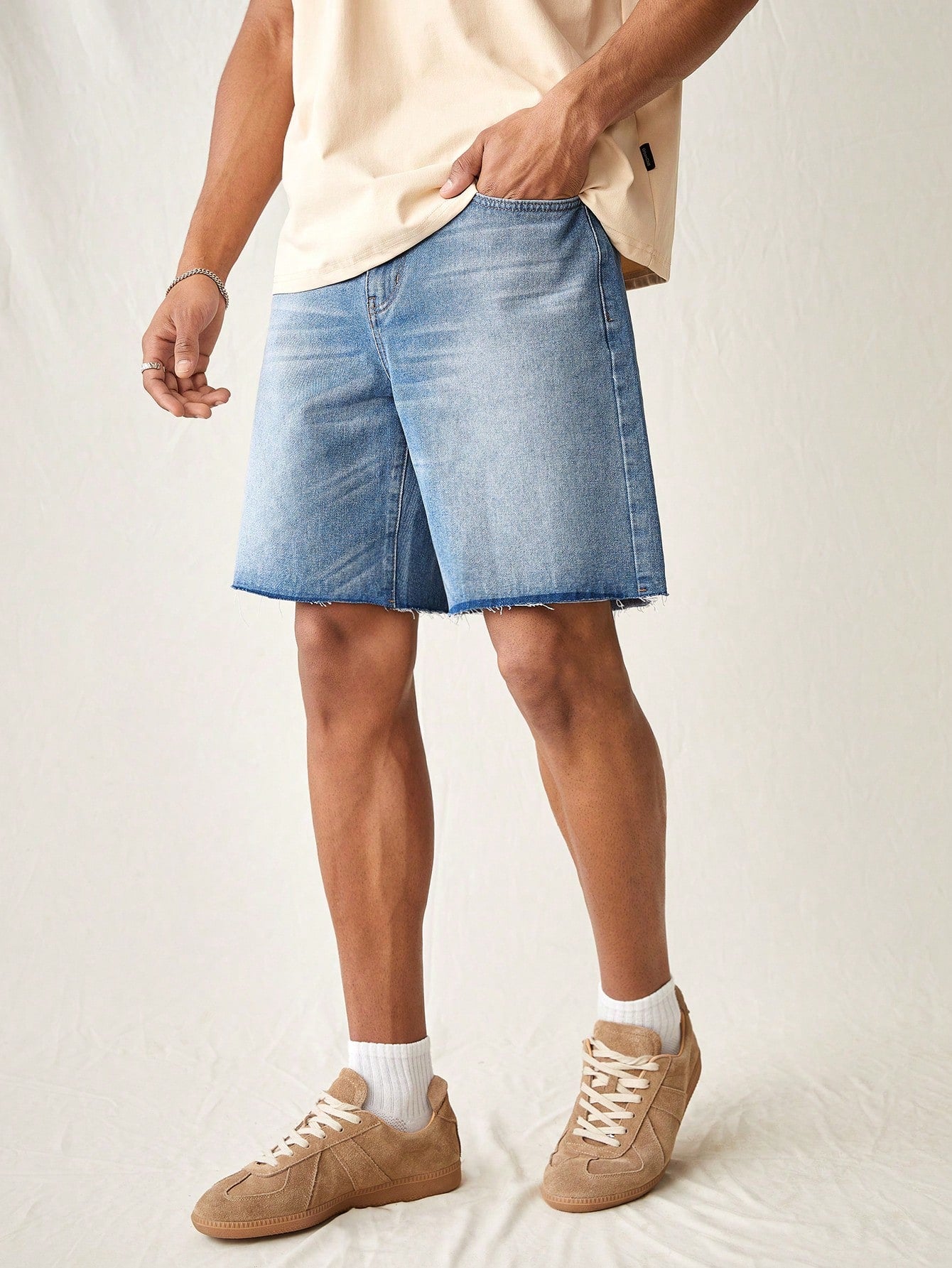 Men's Loose Fit Casual Bermuda Denim Shorts With Pockets, Summer Jean Shorts