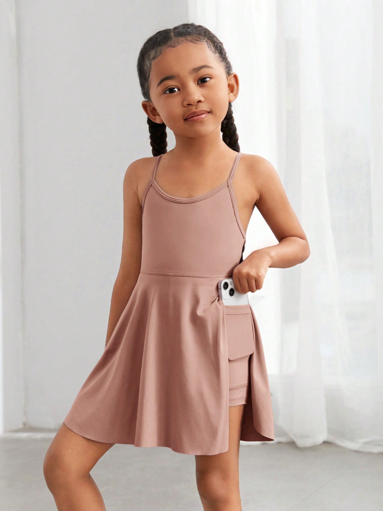 Young Girl Comfortable Knit Spaghetti Strap Sports Dress