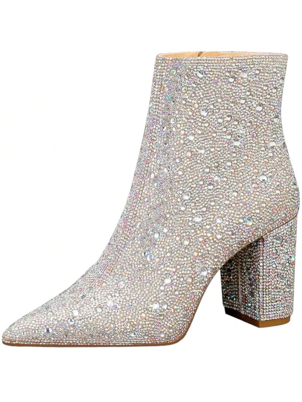 Women's Pointed Toe Chunky Heel Rhinestone Cowboy Boots