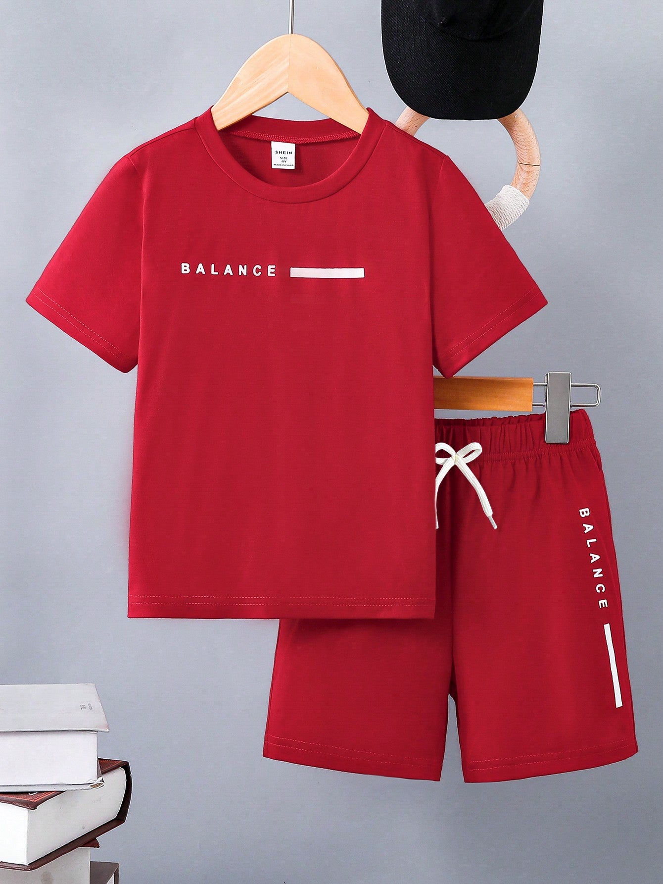 Kids 2pcs Young Boy's Casual Letter Printed Short Sleeve T-Shirt And Shorts, Suitable For Summer,  And School Occasions