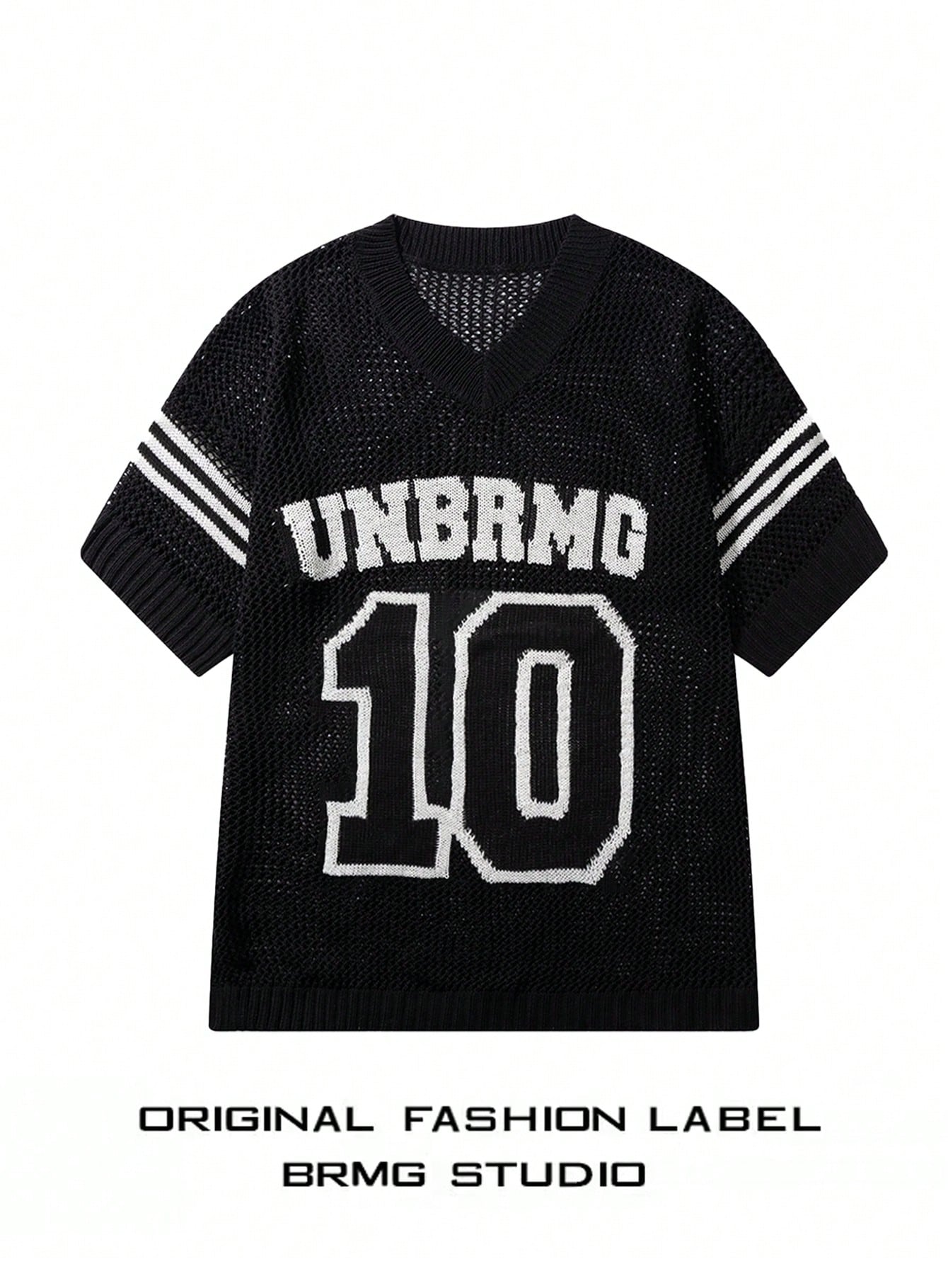 Men Spring And Summer New College Style V-Neck Letter And Number Pattern Short Sleeve Knitwear