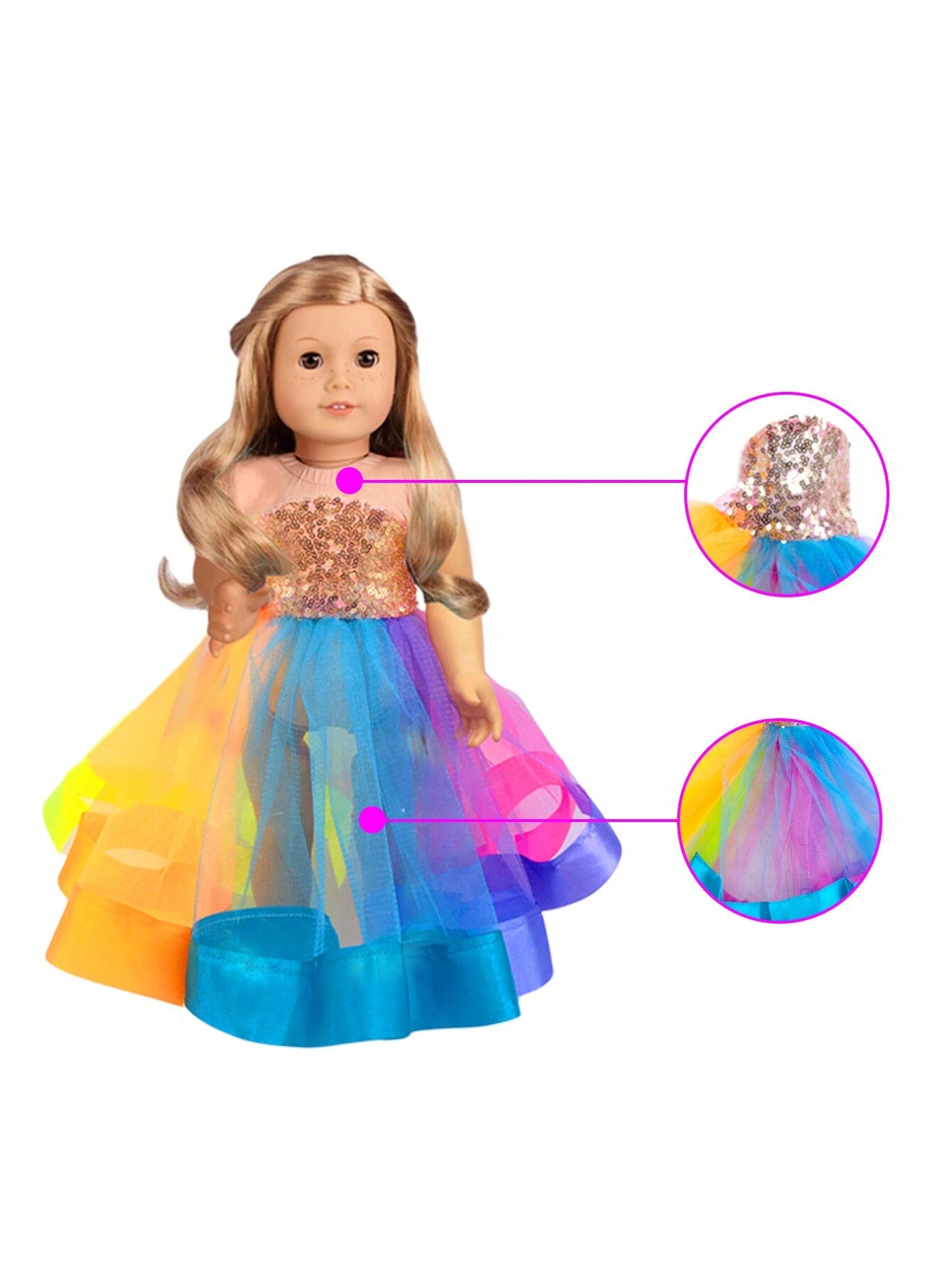 18 Inches (Approx. 45.7cm) Doll Clothes Accessory, Colorful Strapless Long Chiffon Dress (Doll Not Included)