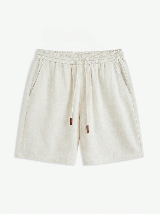 AKNOTIC Linen Men's Woven Regular Fit Mid-Waist Drawstring Straight Shorts, Suitable For Daily Wear And Summer