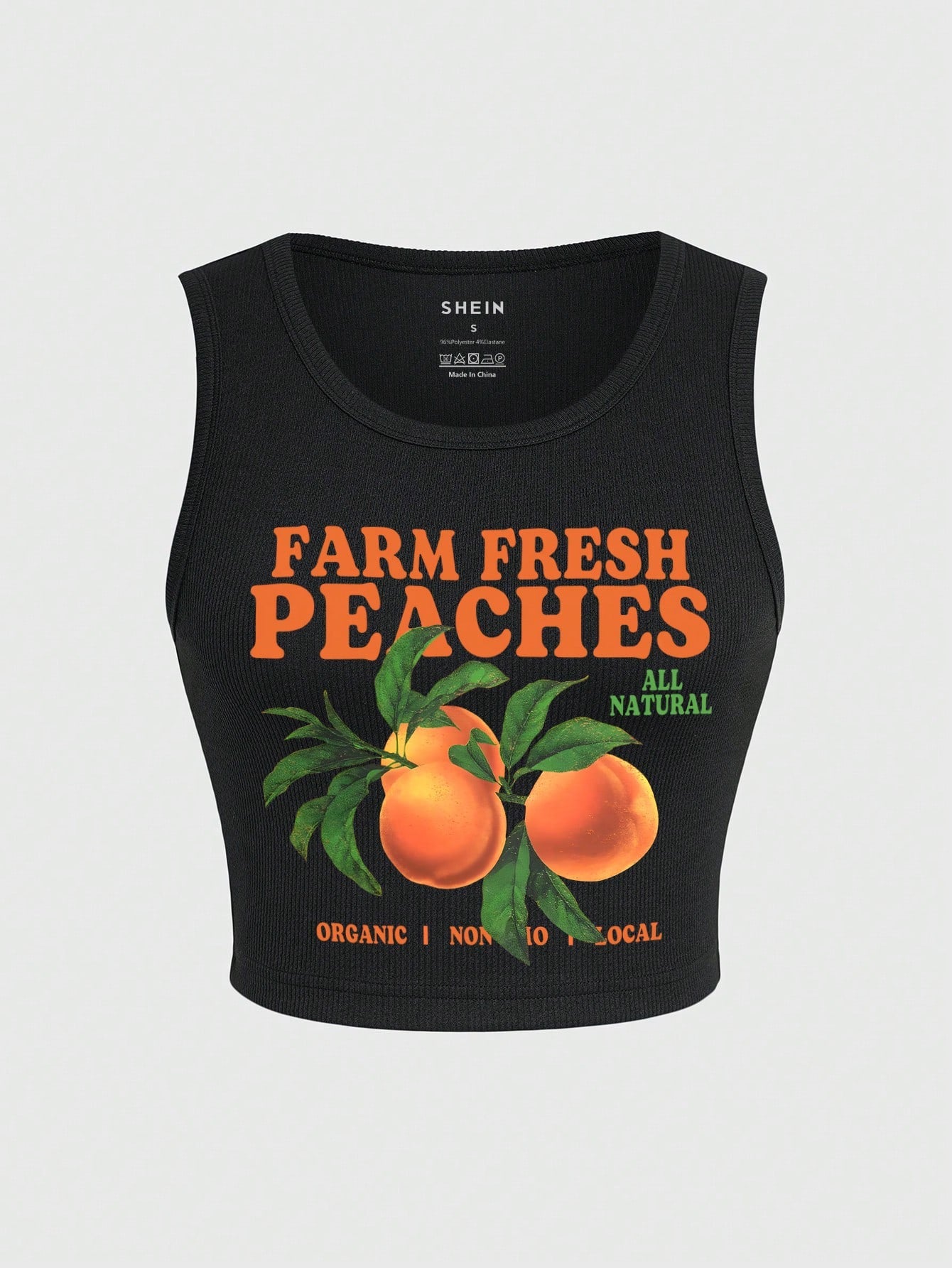 Summer Casual Orange/Letter Printed Tank Top FARM FRESH PEACHES ORGANIC I NON 10 LOCAL