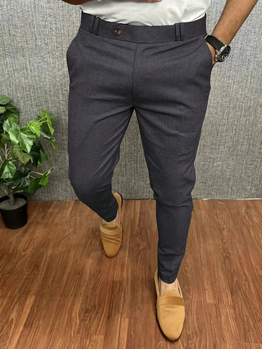 Men Solid Color Loose Fit Straight Leg Casual Pants With Pockets For Daily Commute And Leisure