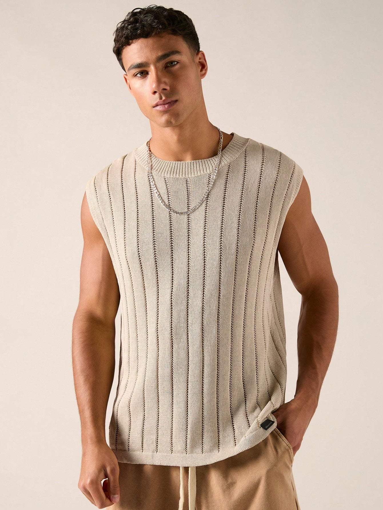 Men's Simple Solid Color Striped Knitted Sleeveless Vest