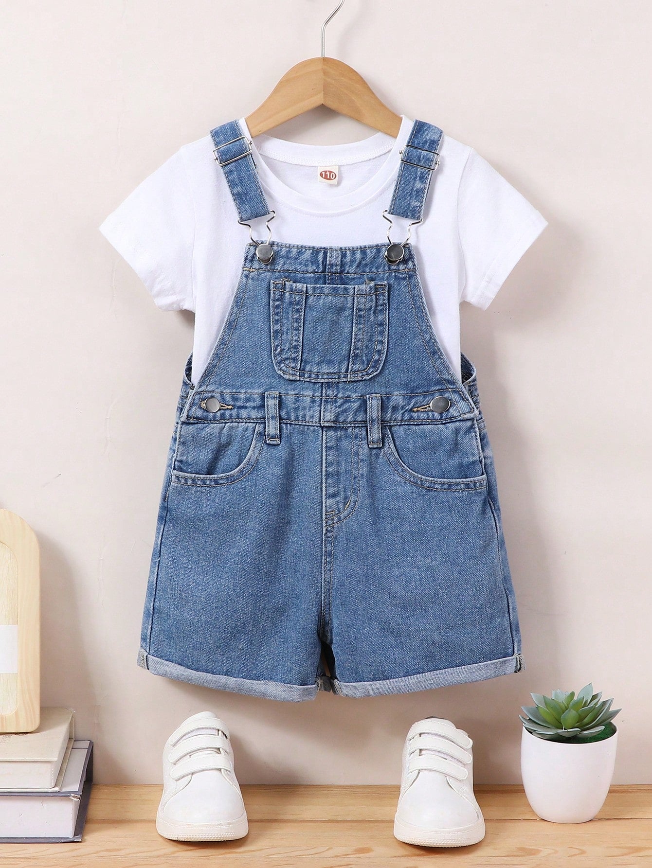 Kids Young Boy Casual Vacation Style Denim Suspender Shorts