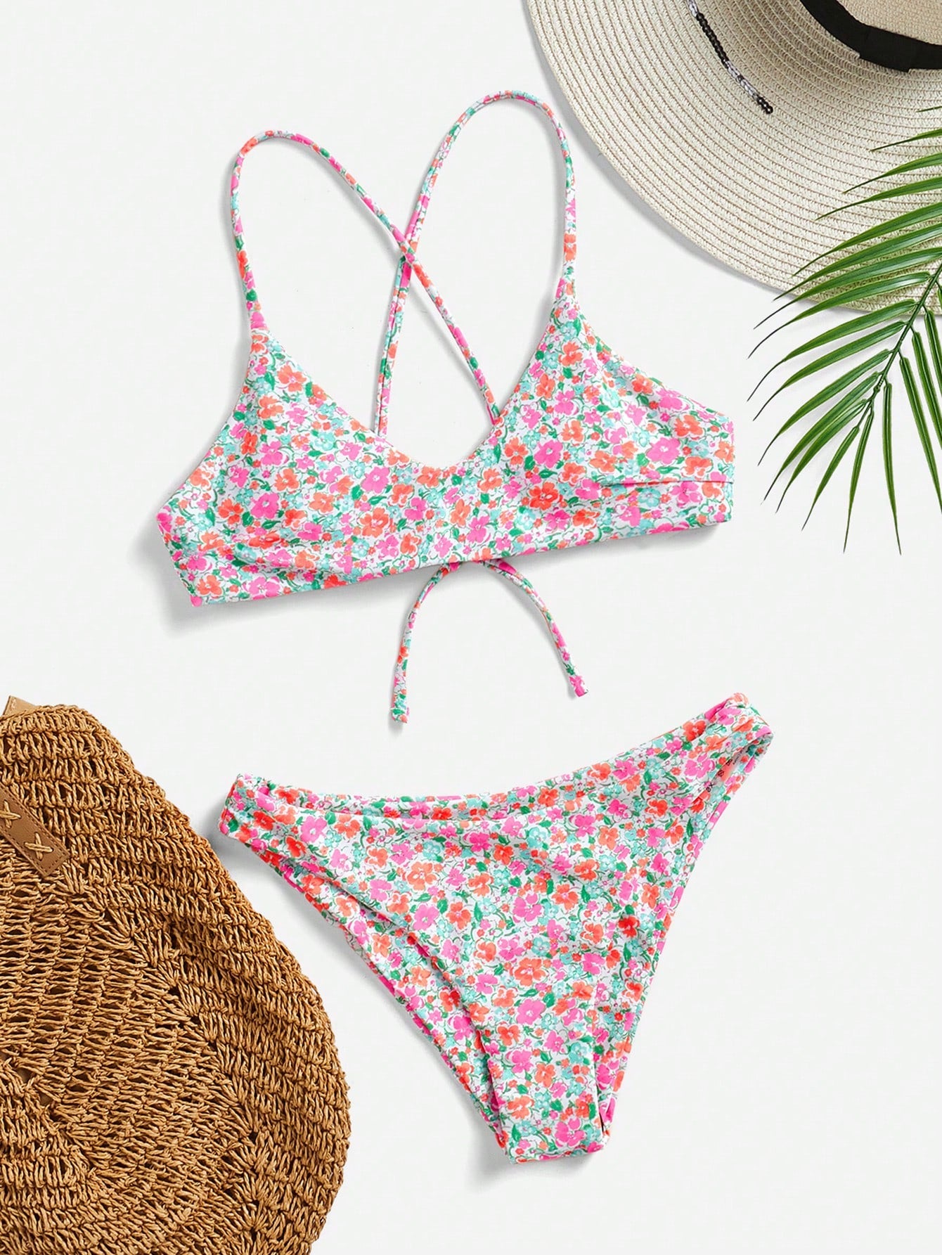 Swim Women's Summer Beach Floral Print Sexy Bikini Set, Wirefree, Two-Piece Bikini Set