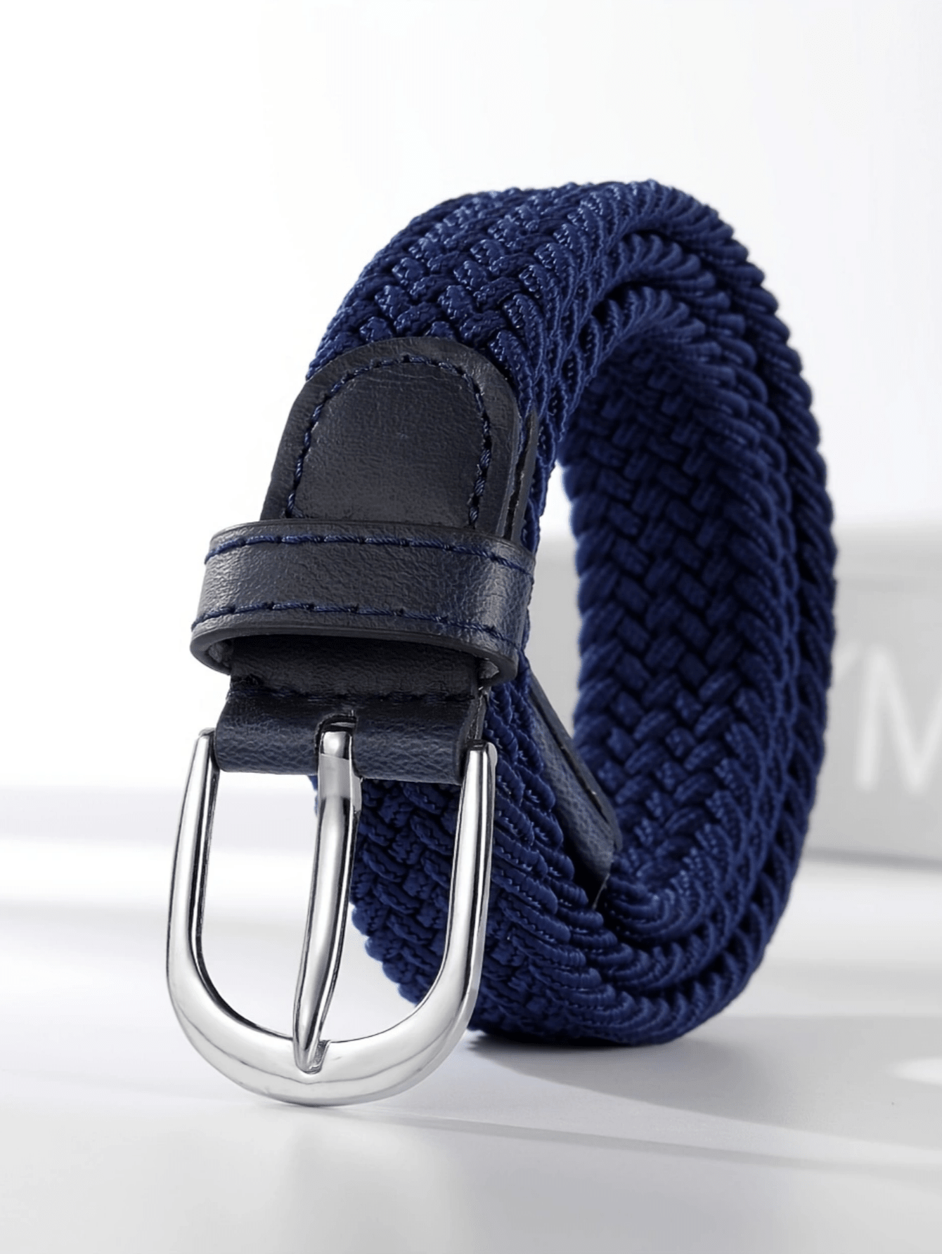 1pc Boys' Black Braided Elastic Belt, Suitable For Daily Use