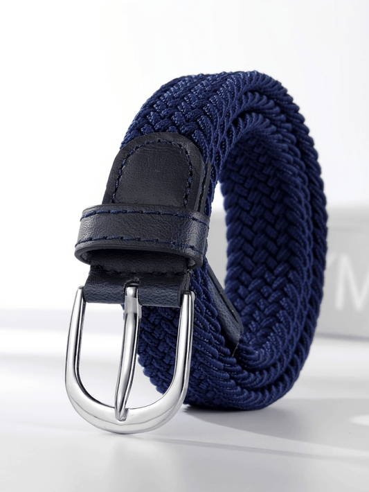 1pc Boys' Black Braided Stretch Belt, Suitable For Daily Wear