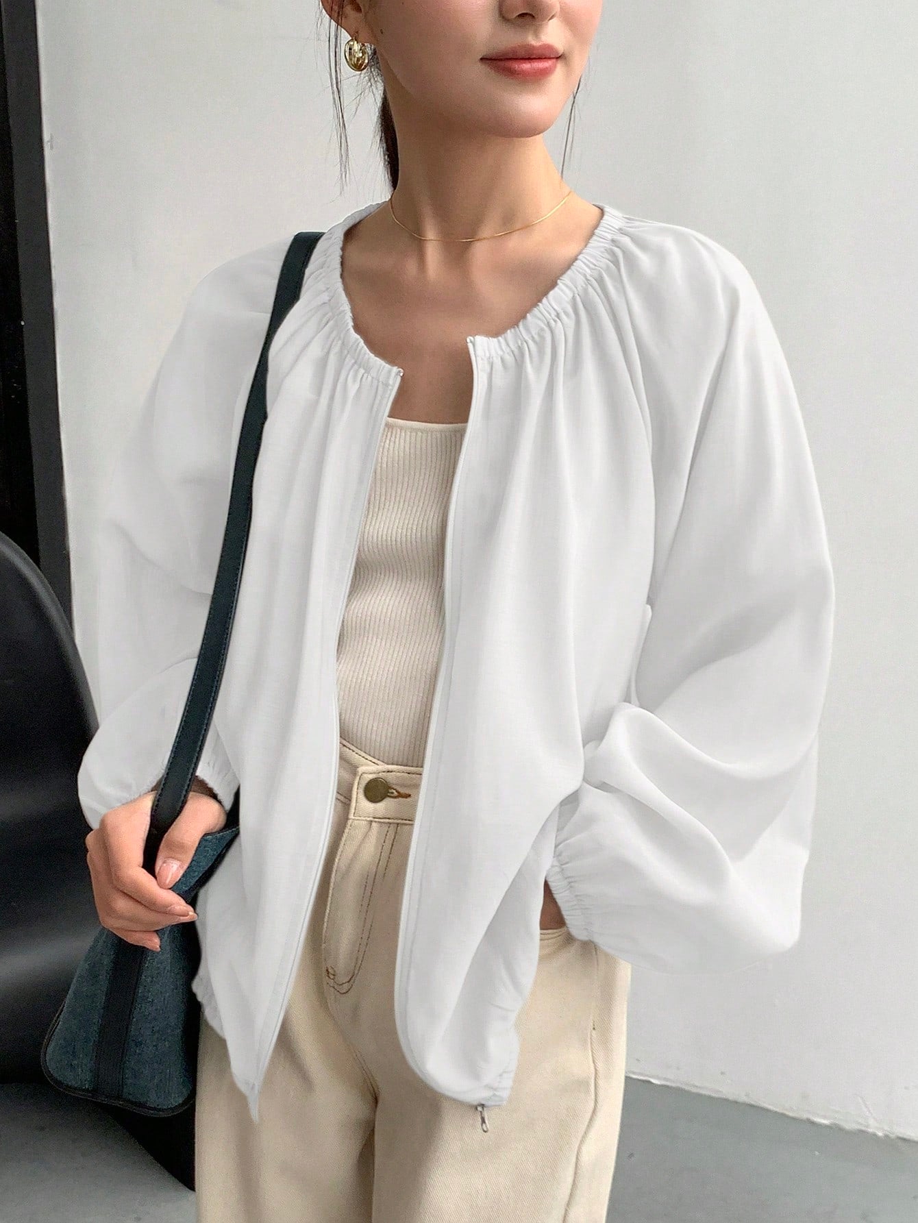 FRIFUL Women Lantern Sleeve Loose Spring/Summer Jacket