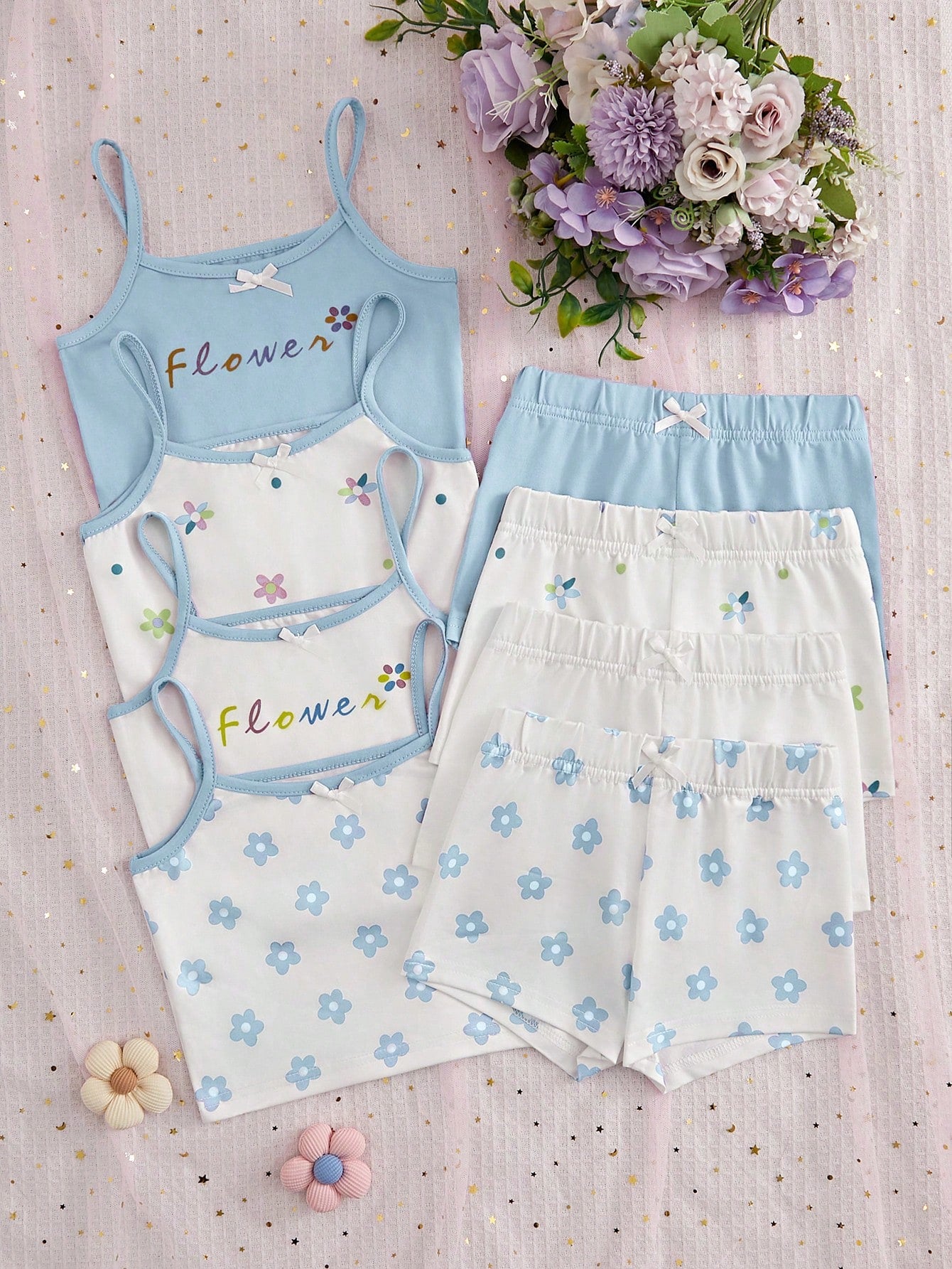 Young Girl 8-Piece Set Floral Pattern Underwear Suit