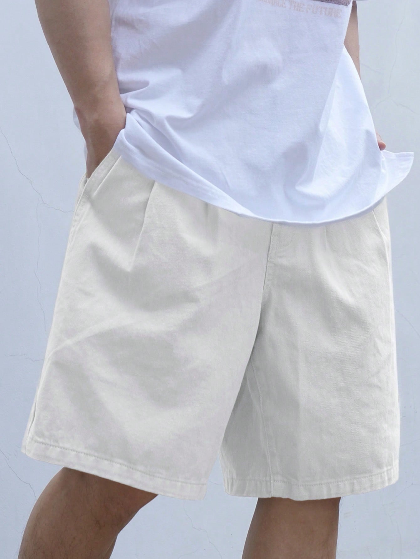 Men'S Solid Color Denim Shorts With Slant Pockets