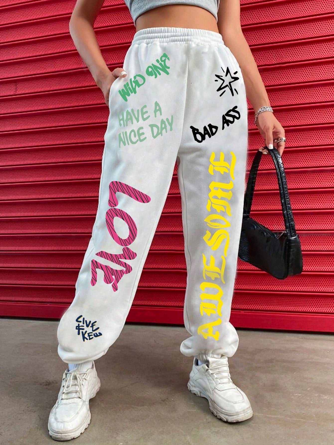 Plus Size Women's Graffiti Letter Printed Sweatpants