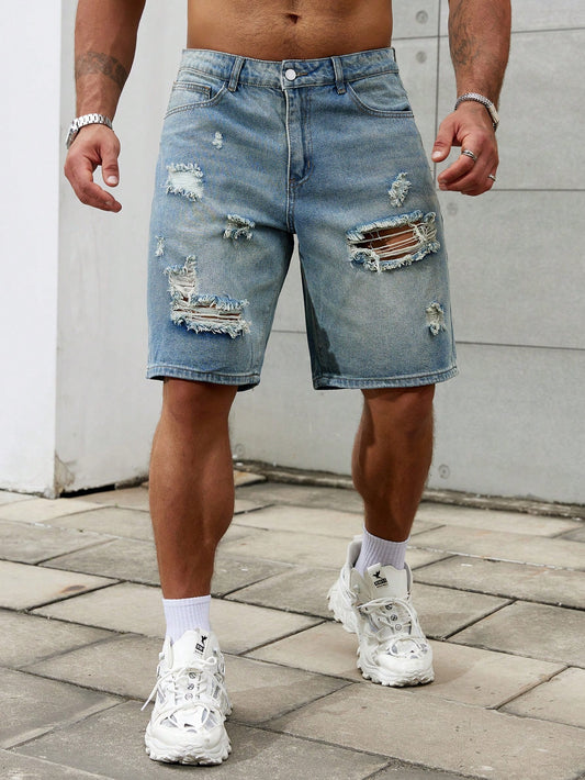 Men's Plus Size Ripped Minimalist Style Casual Denim Shorts