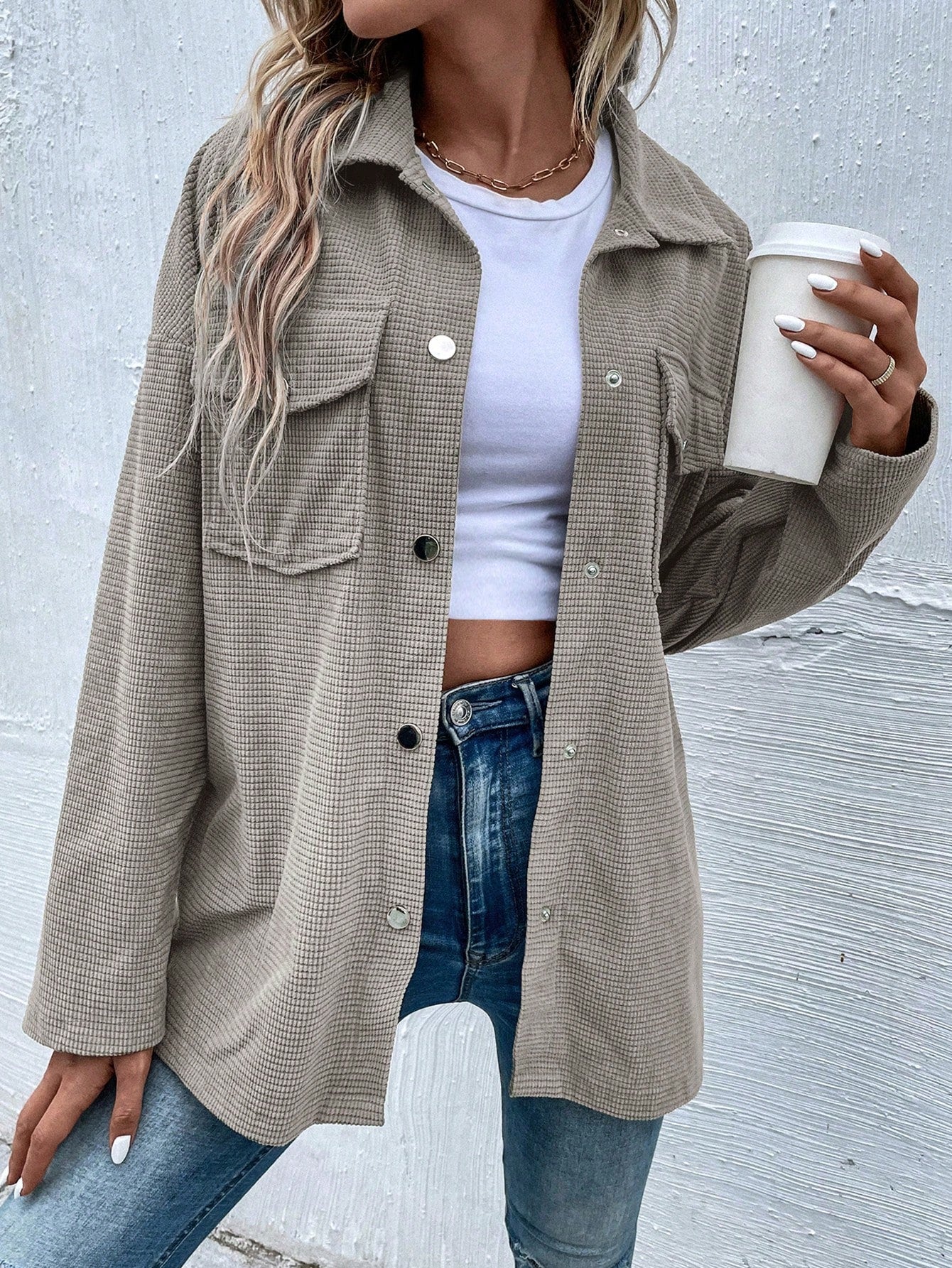 Casual Solid Color Corduroy Jacket For Spring & Autumn