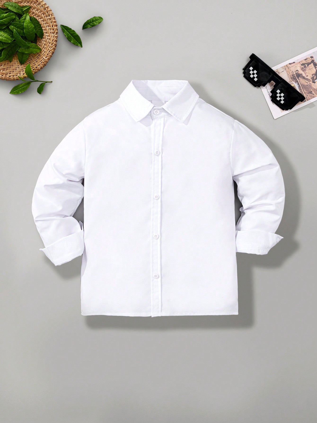 Boys' Classic College Style Pocket Patch Black Formal Dress Shirt, Long Sleeve For Casual Gatherings Or As A Ring Bearer