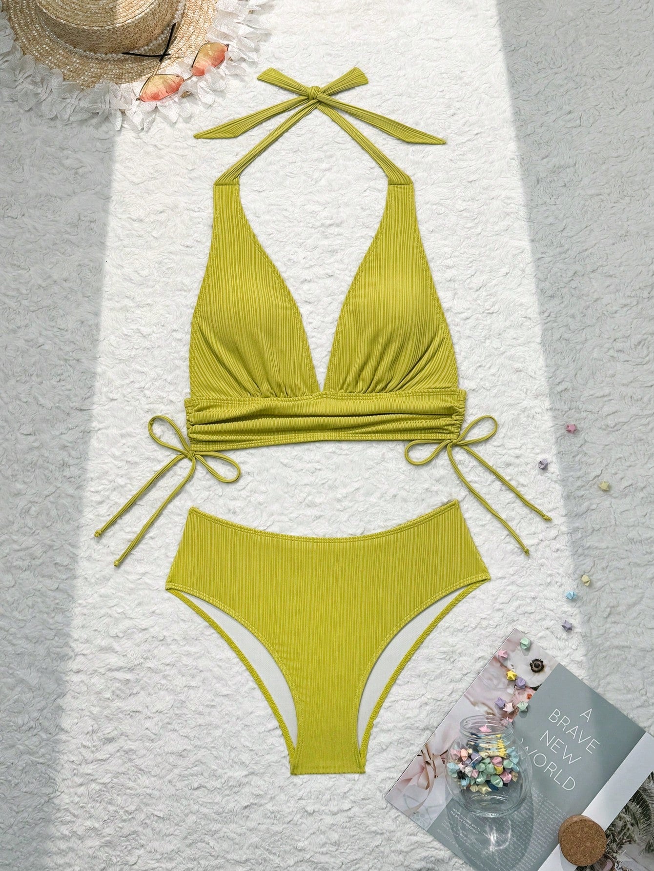 Summer Beach Solid Color Texture Bikini Set Music Festival