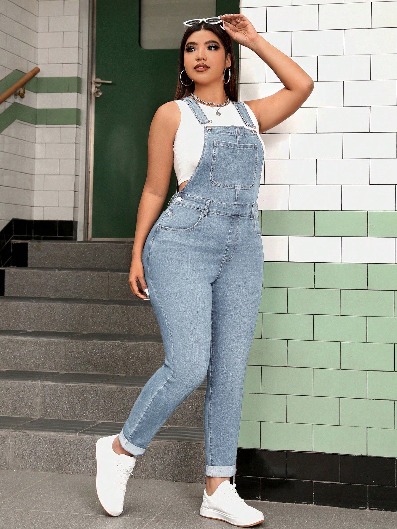 Plus Size Slim Fit Denim Overalls